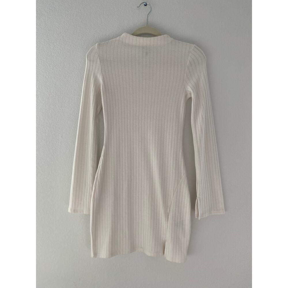 Divided Cream Ribbed Knit Long Sleeve Mini Dress Fitted Stretch Neutral